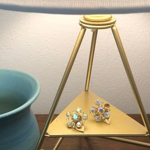 Vintage Aurora Borealis Flower Clip-On Earrings